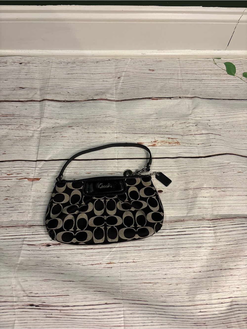 Coach Black and Tan Signature Canvas Wristlet
